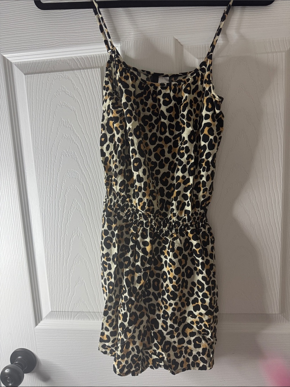 Divided Leopard Print Spaghetti Strap Romper - Beige & Black